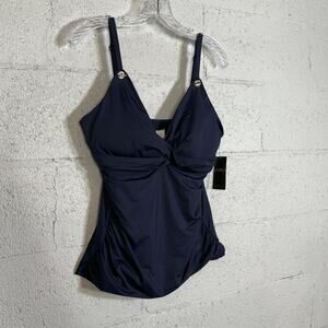 Ralph Lauren Women's Toggle-Trim Tankini Top, Dark Navy 16 MSRP $125